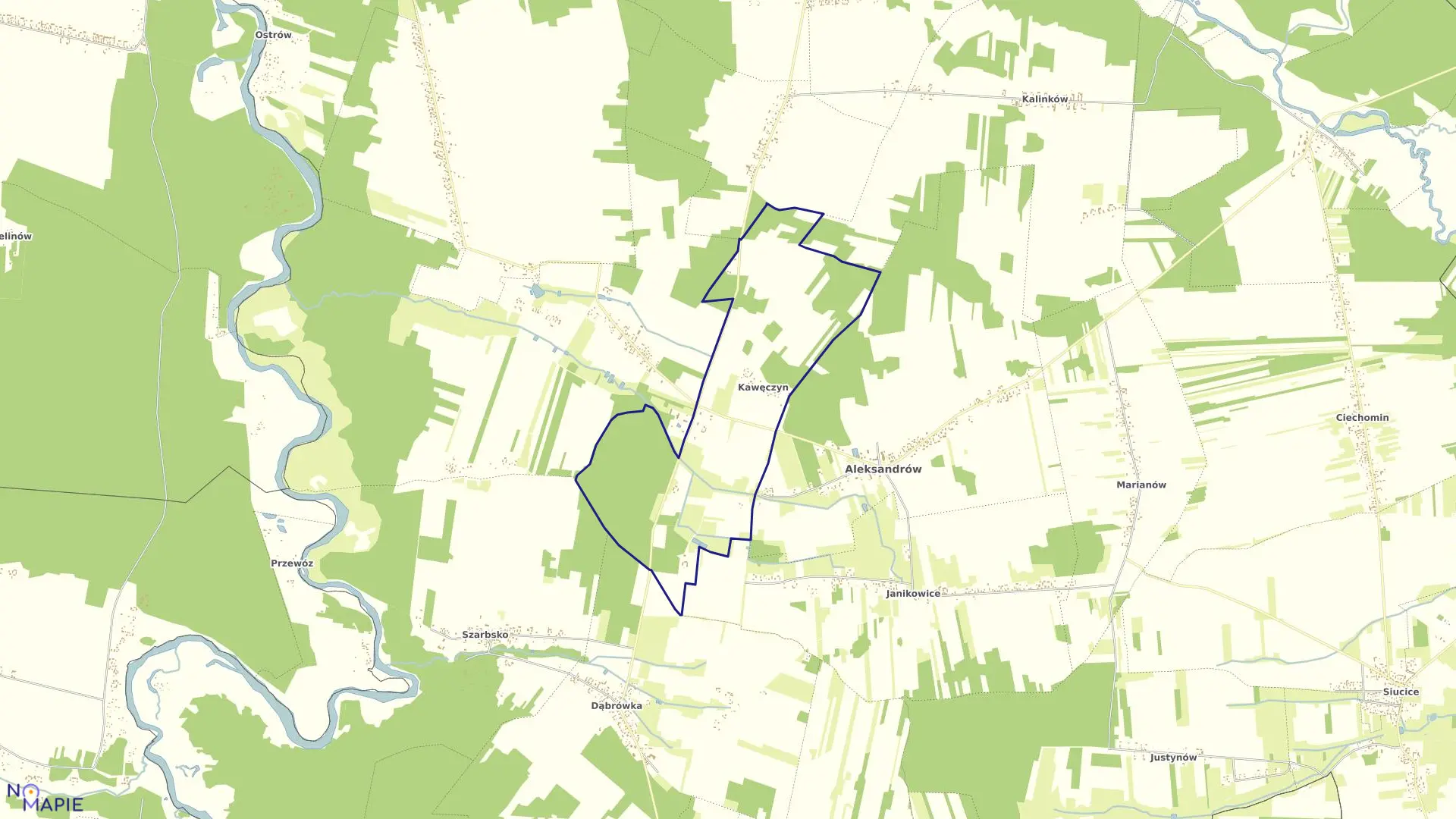 Mapa obrębu KAWĘCZYN w gminie Aleksandrów